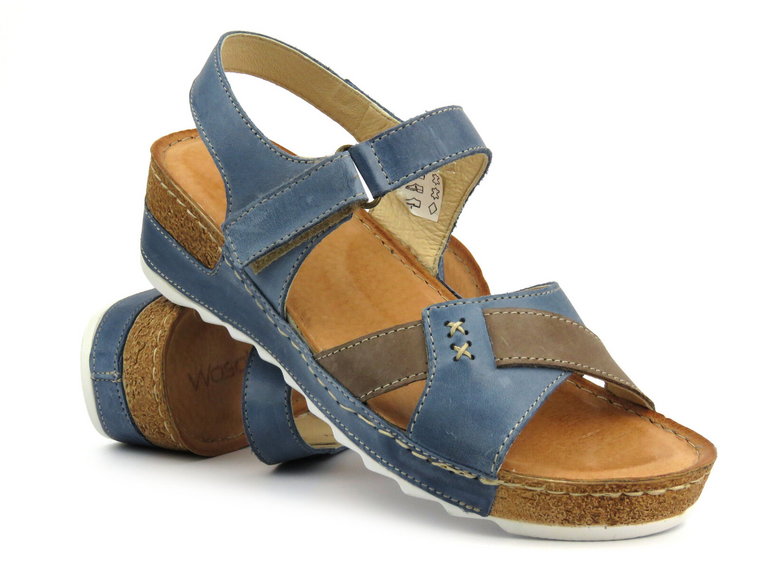 Wygodne sandały damskie na koturnie - Wasak 0620, niebiesko-beżowe