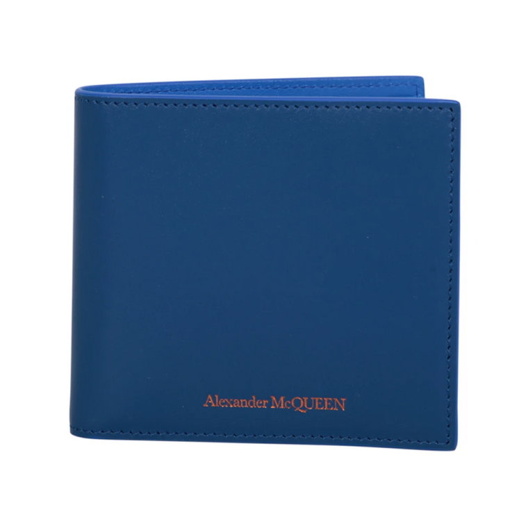 Miękka skórzana portmonetka z klapką, jasnoniebieska Alexander McQueen