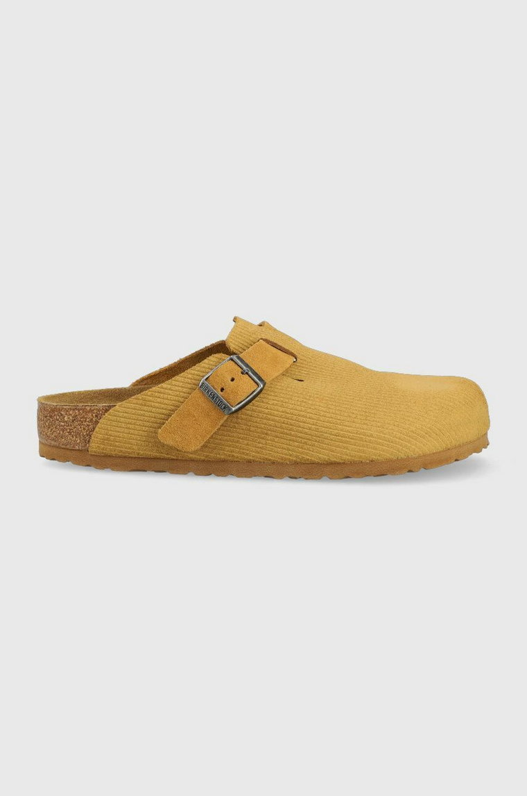 Birkenstock klapki zamszowe Boston Corduroy męskie kolor brązowy 1025647