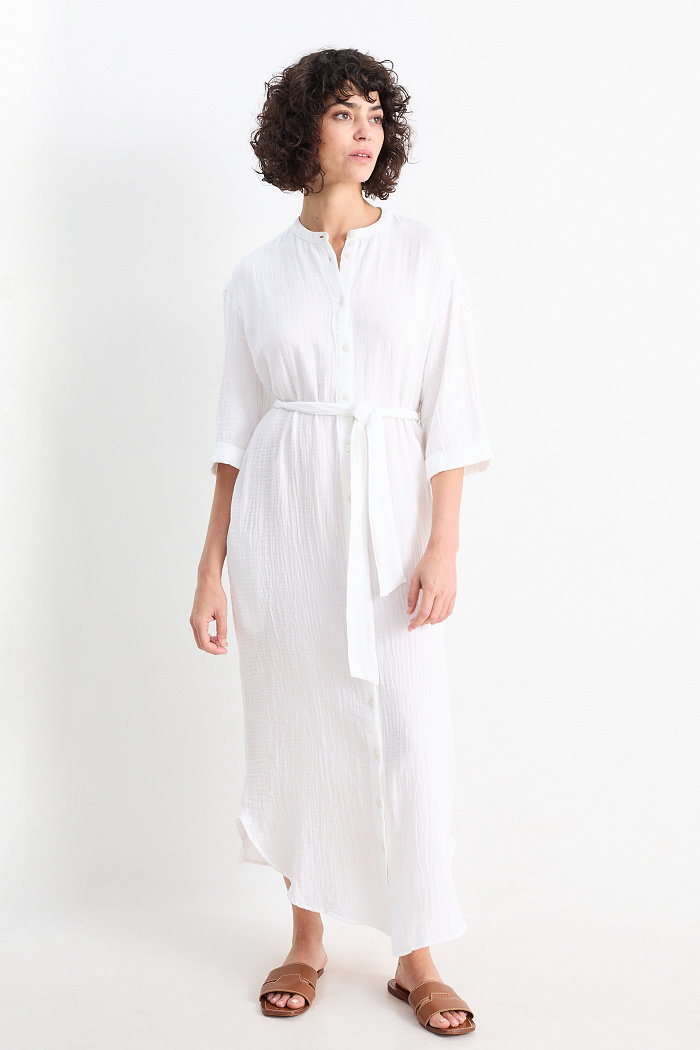 C&A Sukienka koszulowa z muślinu, Biały, Rozmiar: 38
