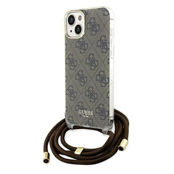 Guess GUHCP15SHC4SEW iPhone 15 / 14 / 13 6.1" brązowy/brown hardcase Crossbody Cord 4G Print