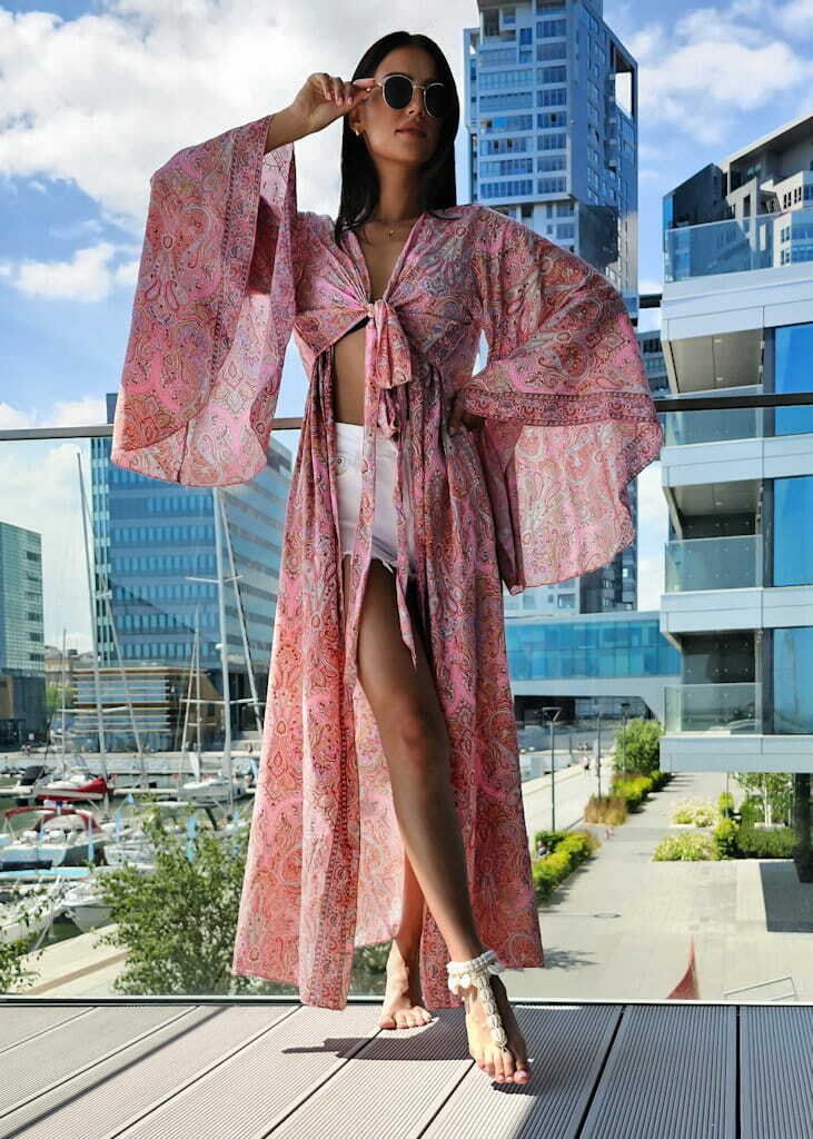 7174 Jedwabne Maxi Kimono La Playa Pink