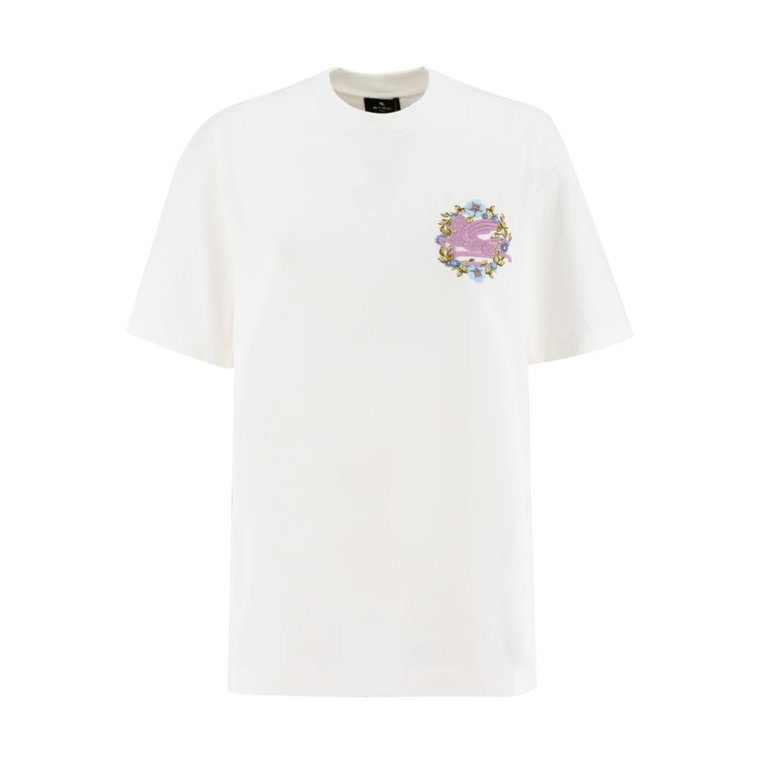 Koszulka z haftem i motywem kwiatowym Etro