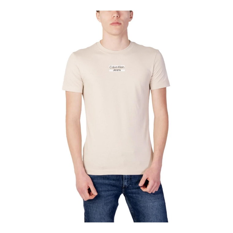 Beżowy T-shirt z okrągłym dekoltem Calvin Klein Jeans