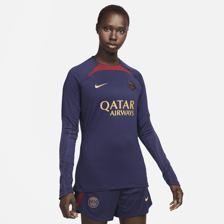 Damska treningowa koszulka piłkarska z półokrągłym dekoltem Nike Dri-FIT Paris Saint-Germain Strike - Niebieski