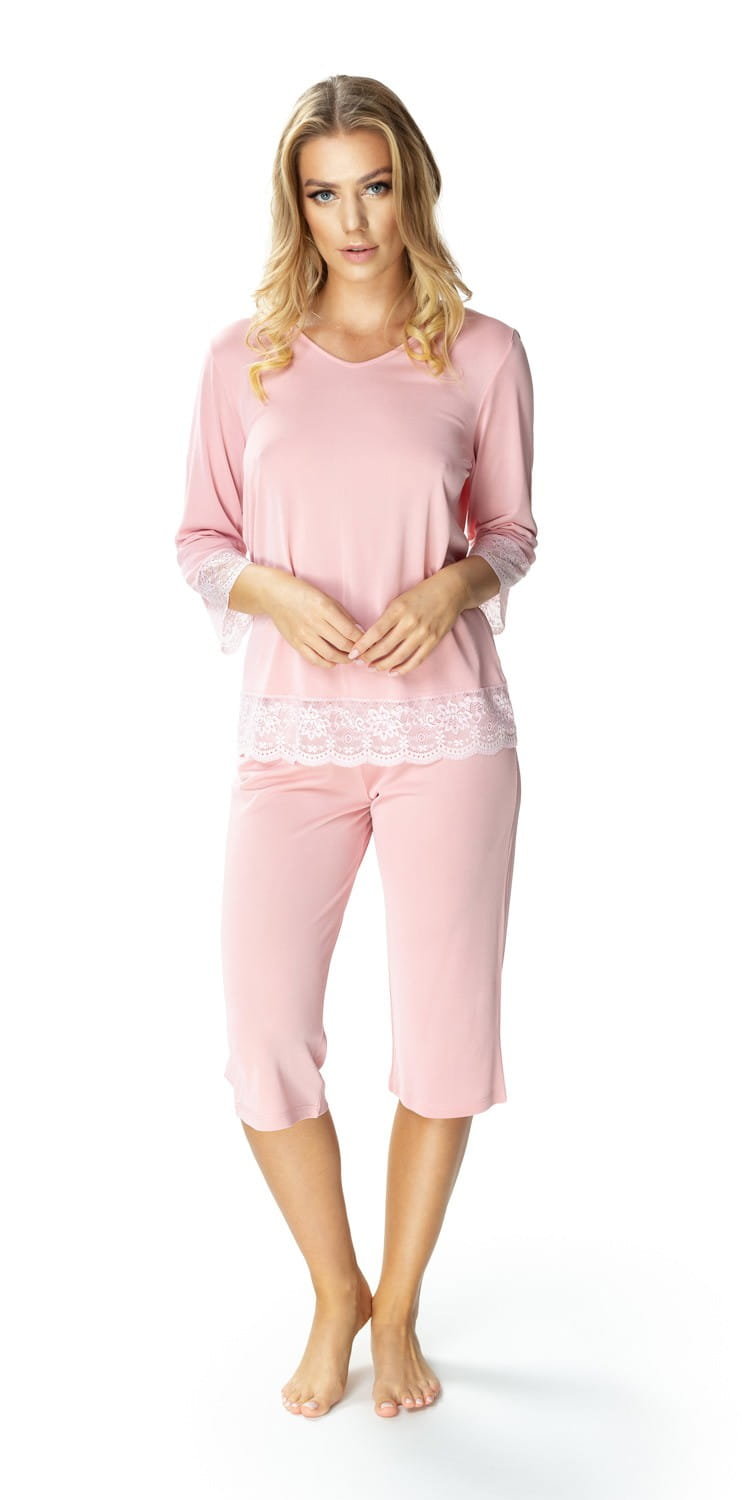 Różowa dwuczęściowa piżama damska Peonia