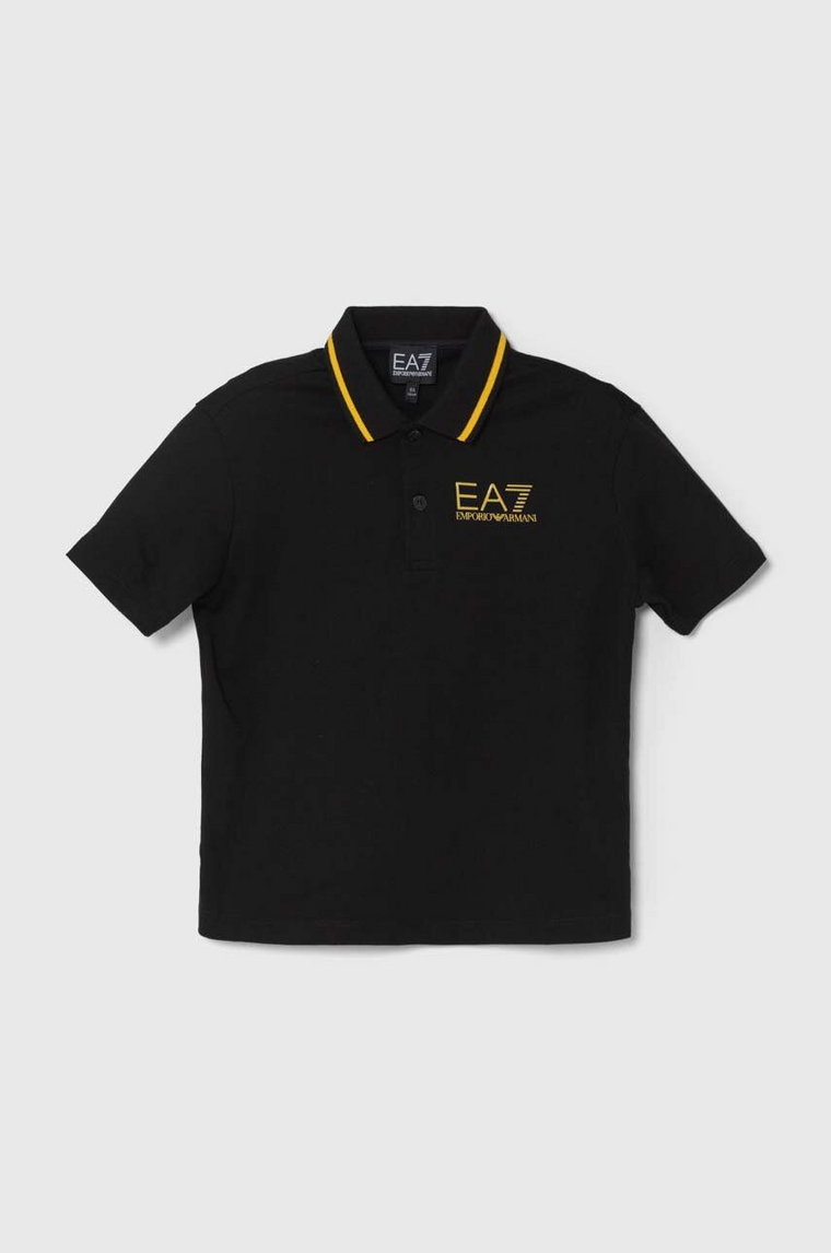 EA7 Emporio Armani polo bawełniane dziecięce kolor czarny gładki