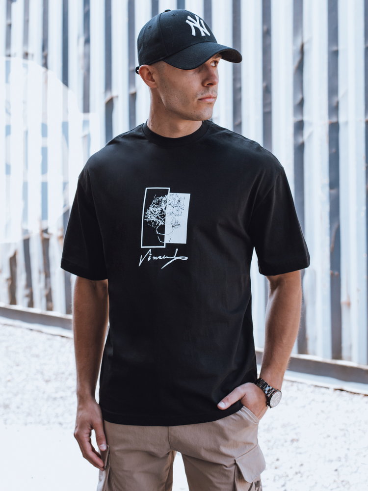 T-shirt męski z nadrukiem czarny Dstreet RX5516