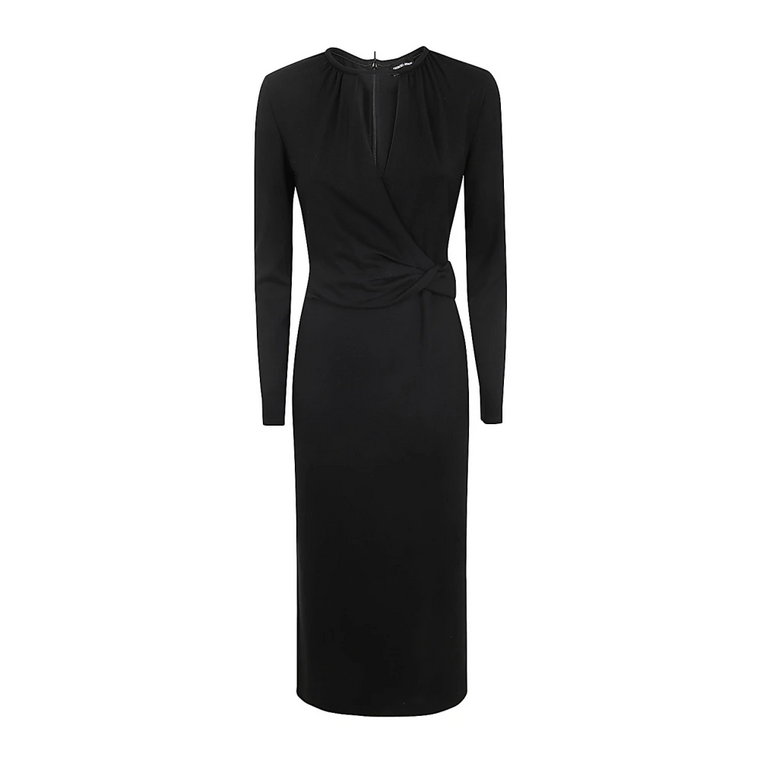 Czarna Sukienka Midi z Okrągłym Dekoltem Giorgio Armani