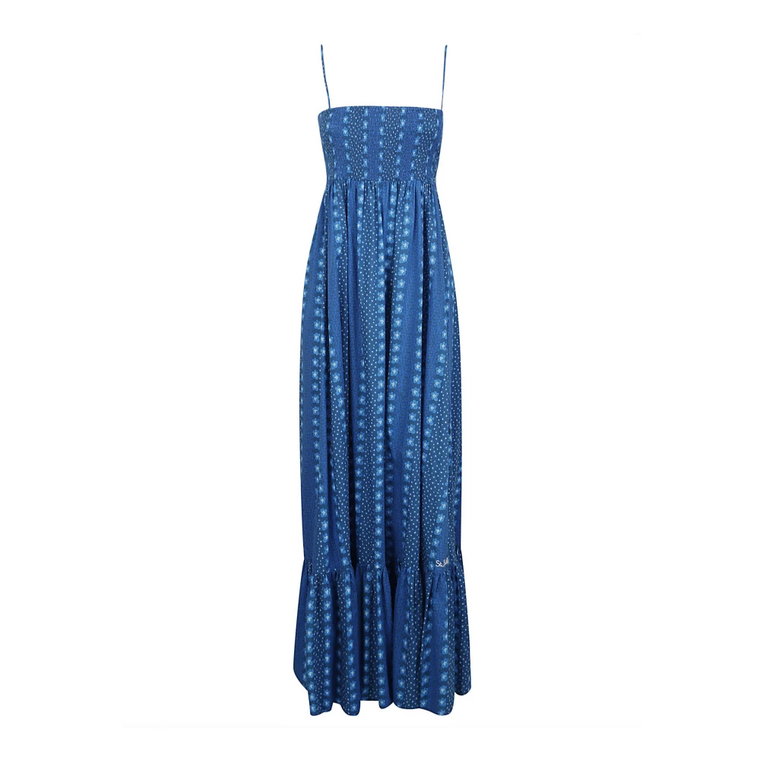 Niebieska Długa Sukienka z Falbanami MC2 Saint Barth