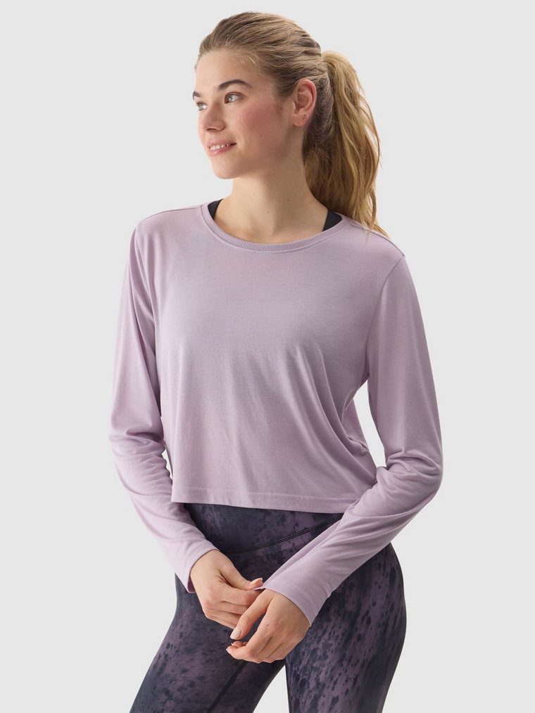 Longsleeve crop-top do jogi z dodatkiem modalu damski - fioletowy