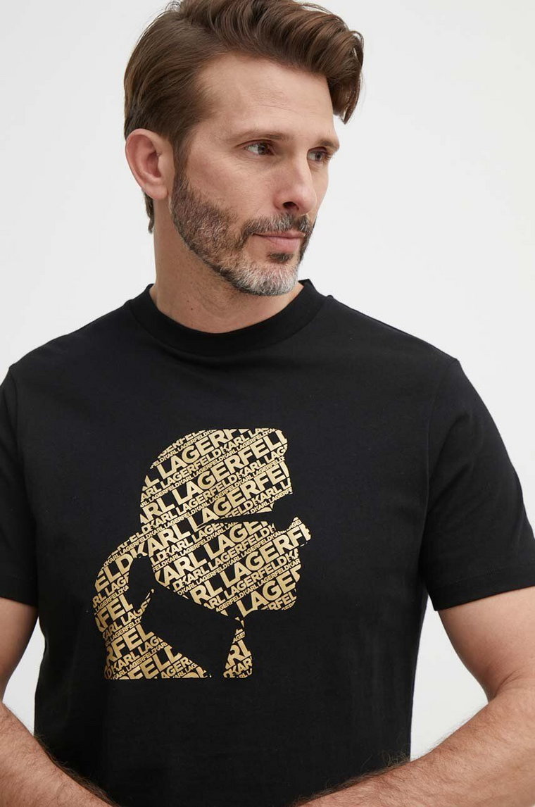 Karl Lagerfeld t-shirt bawełniany męski kolor czarny z nadrukiem 542224.755082
