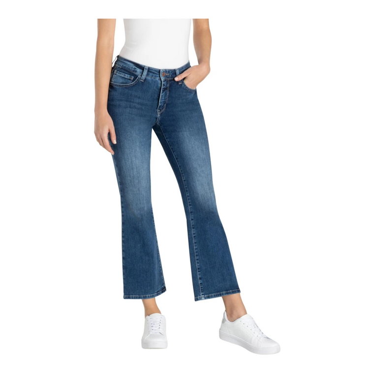 Autentyczne Spodnie Flare Cropped - Średni Niebieski Denim MAC