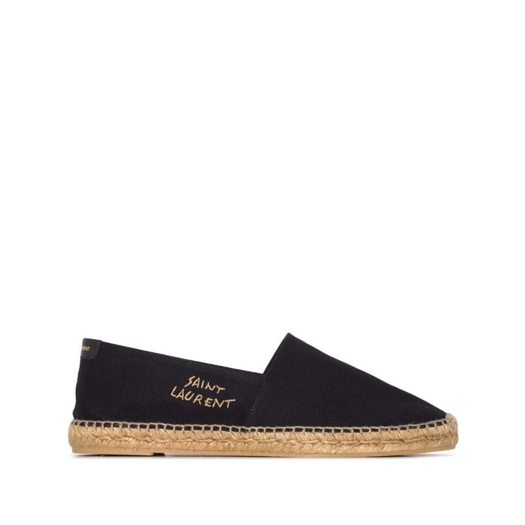 Czarne Espadryle z Haftowanym Logo Saint Laurent