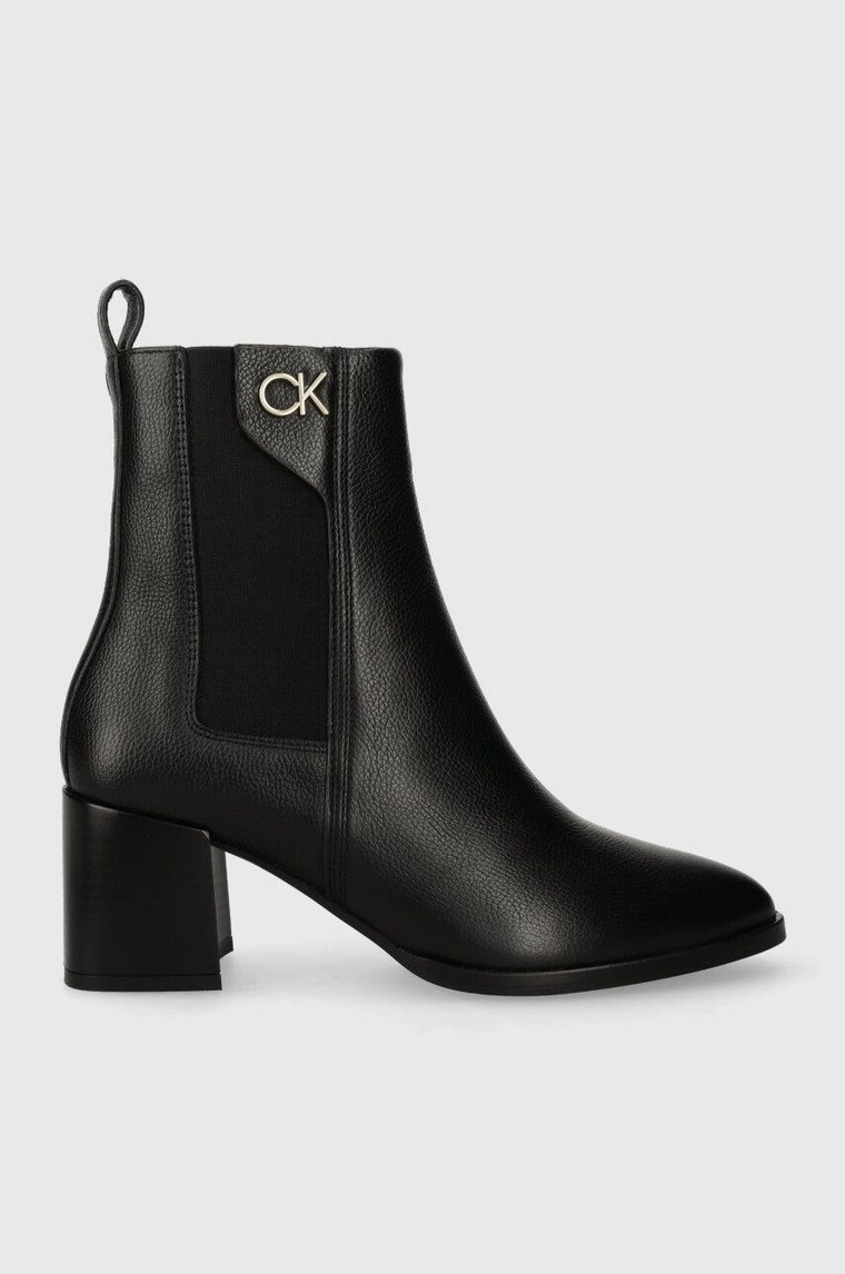 Calvin Klein sztyblety skórzane ALMOND CHELSEA BOOT W/HW 55 damskie kolor czarny na słupku HW0HW01814