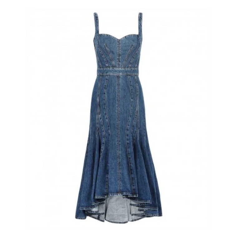 Niebieska Sukienka Midi z Denimu - Rozmiar 38 Alexander McQueen