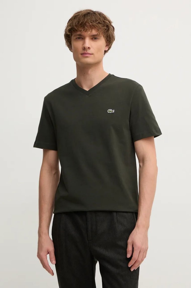 Lacoste t-shirt bawełniany męski kolor zielony gładki TH5077