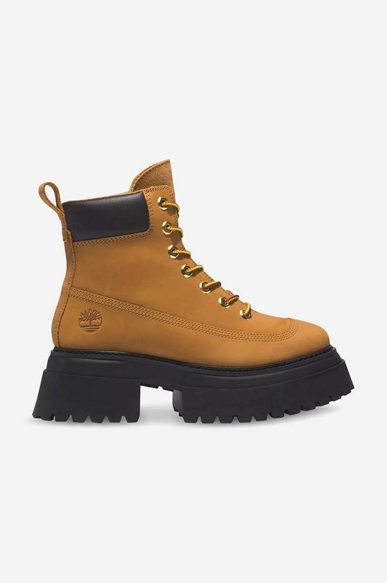 Timberland botki zamszowe Sky 6 IN Laceup damskie kolor brązowy na platformie lekko ocieplone TB0A2KMU2311