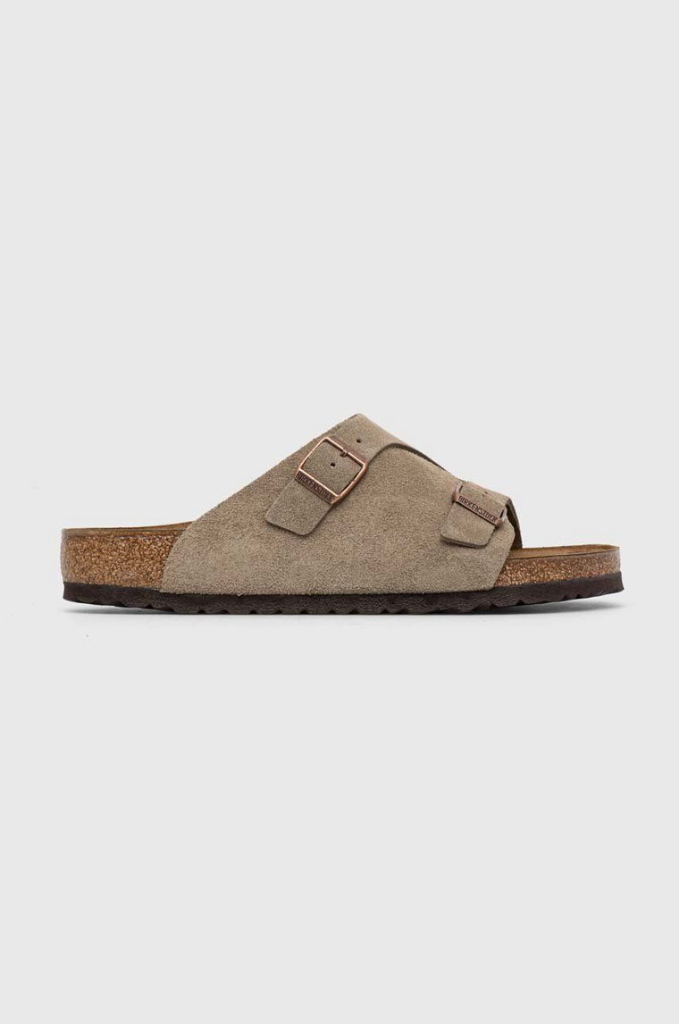 Birkenstock klapki zamszowe Zürich męskie kolor szary 50461