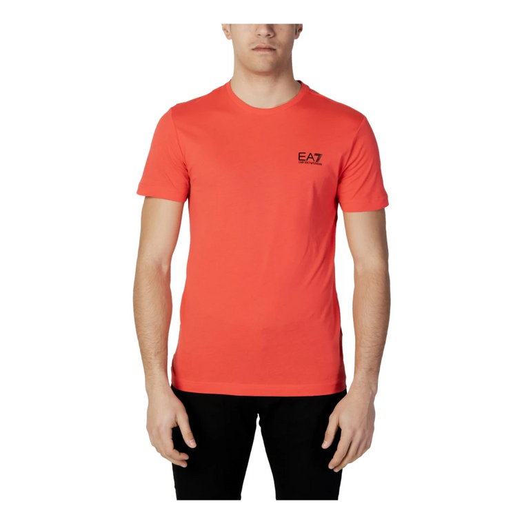 Czerwony gładki T-shirt z okrągłym dekoltem dla mężczyzn Emporio Armani EA7