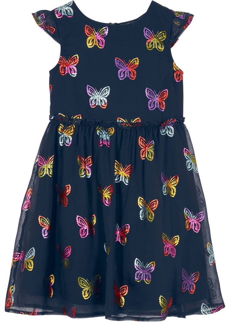 Sukienka dziewczęca szyfonowa na uroczyste okazje, z nadrukiem w motyle