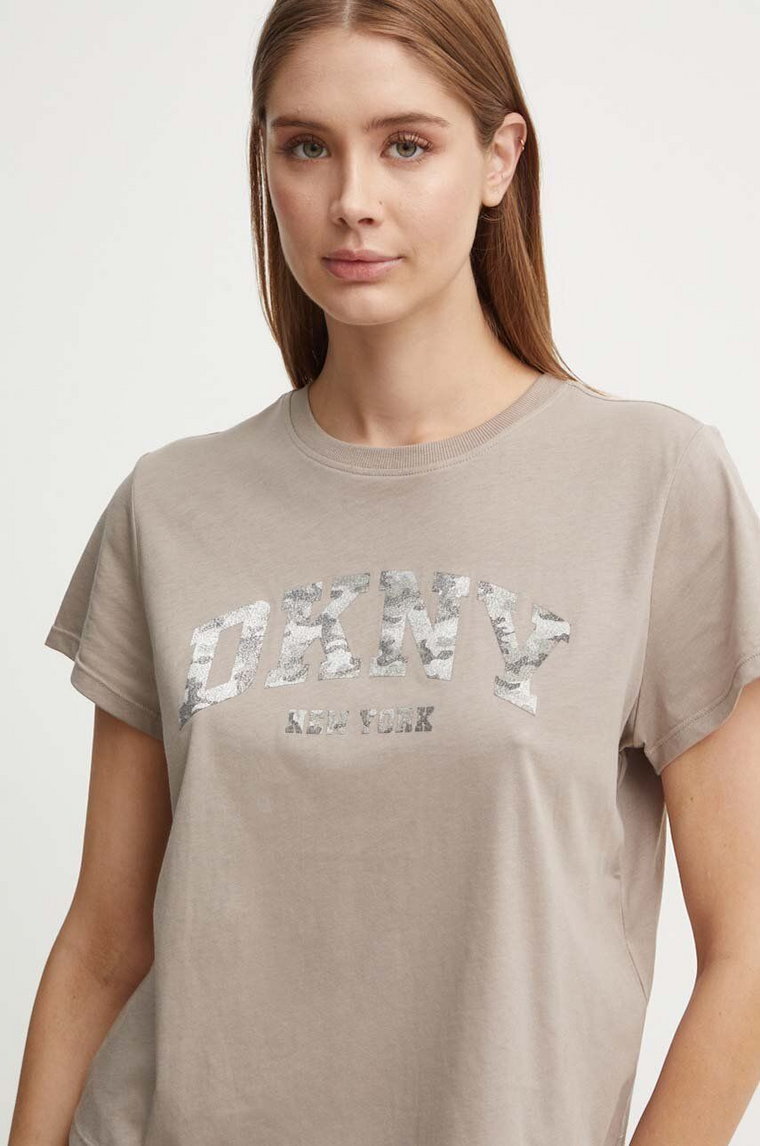 Dkny t-shirt bawełniany damski kolor brązowy DP4T9991