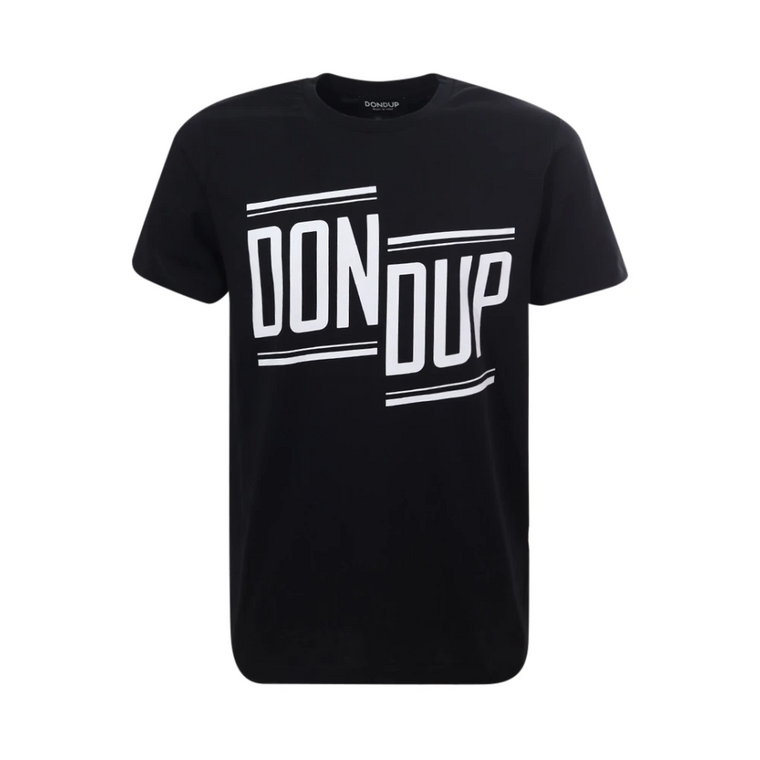 Czarna Koszulka z Okrągłym Dekoltem i Kontrastowym Logo Dondup