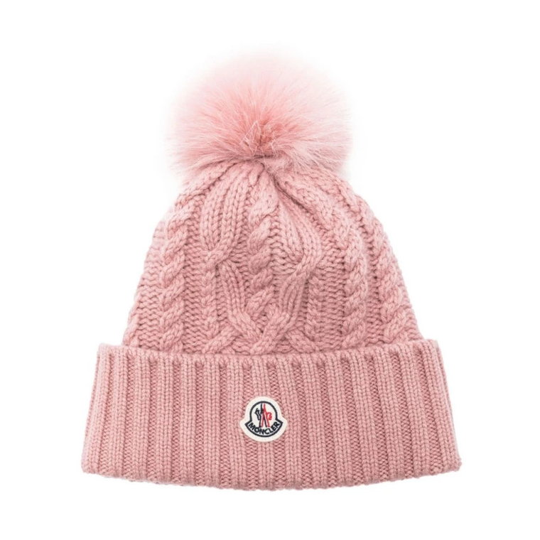 Różowy beanie z mieszanki kaszmiru z logo patch Moncler