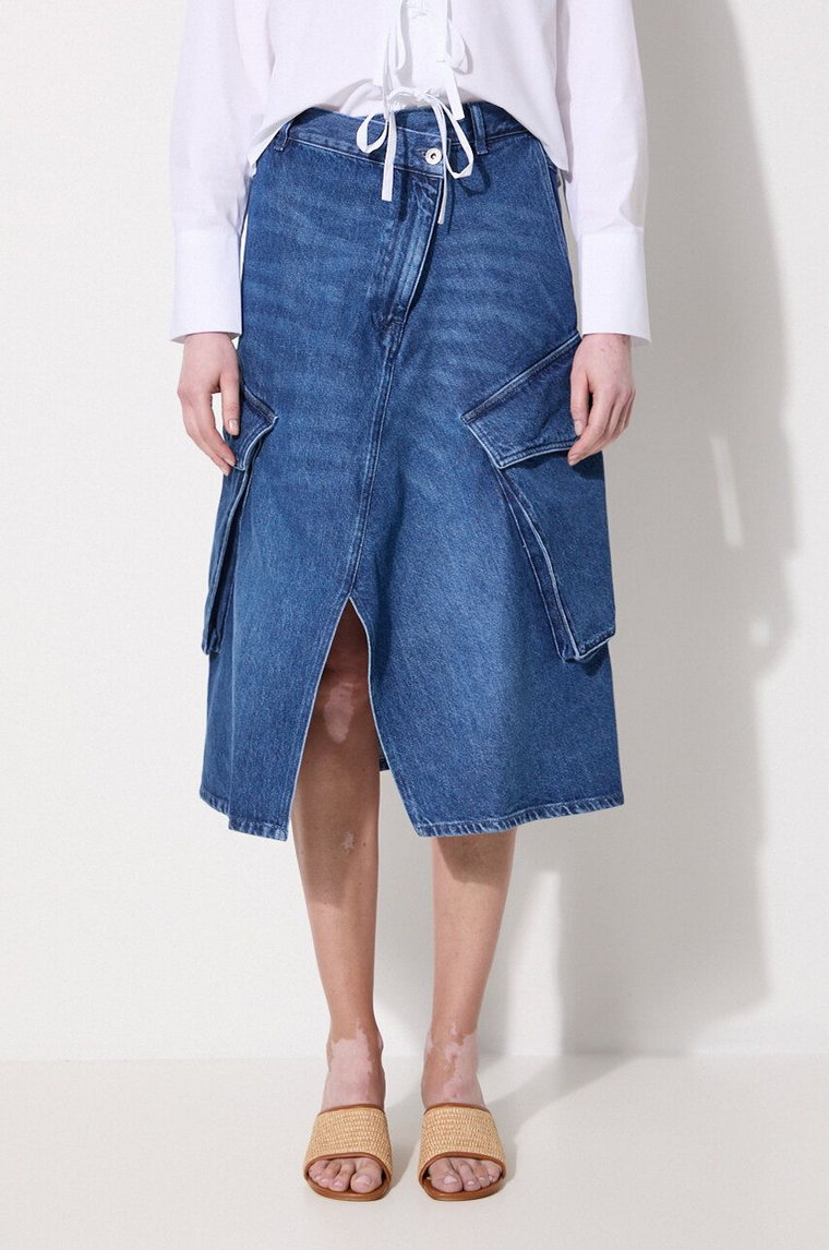 JW Anderson spódnica jeansowa Cargo Pocket Midi Skirt kolor granatowy midi rozkloszowana DK0021.PG1560.800