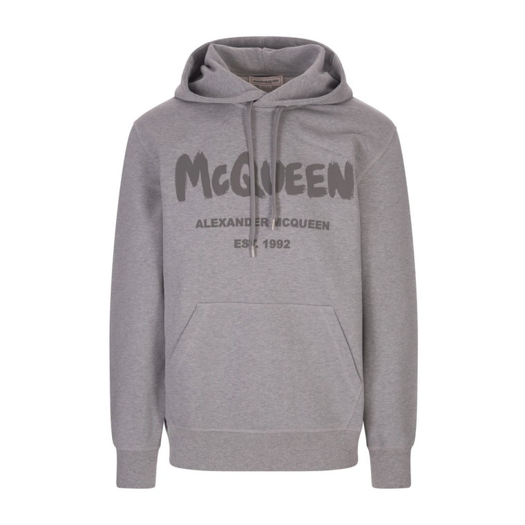 Szara Bluza z Dresowej Dzianiny z Logo McQueen Graffiti Alexander McQueen