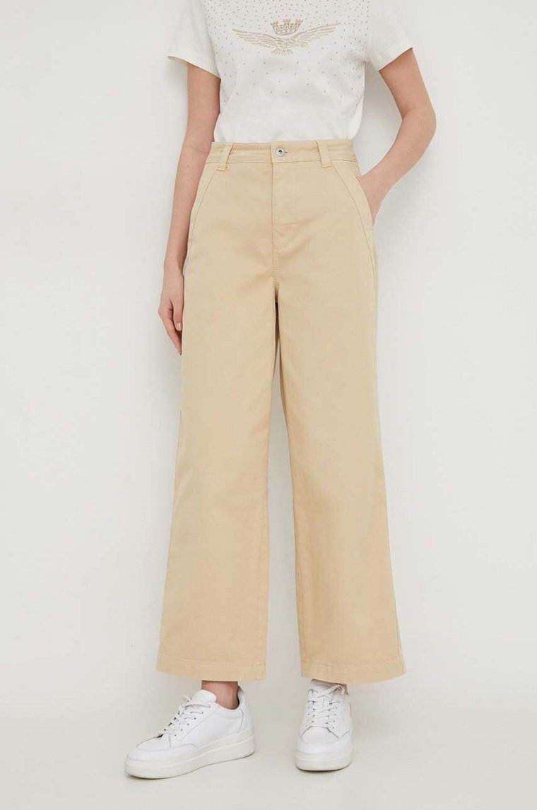 Pepe Jeans spodnie Tasha damskie kolor beżowy proste high waist