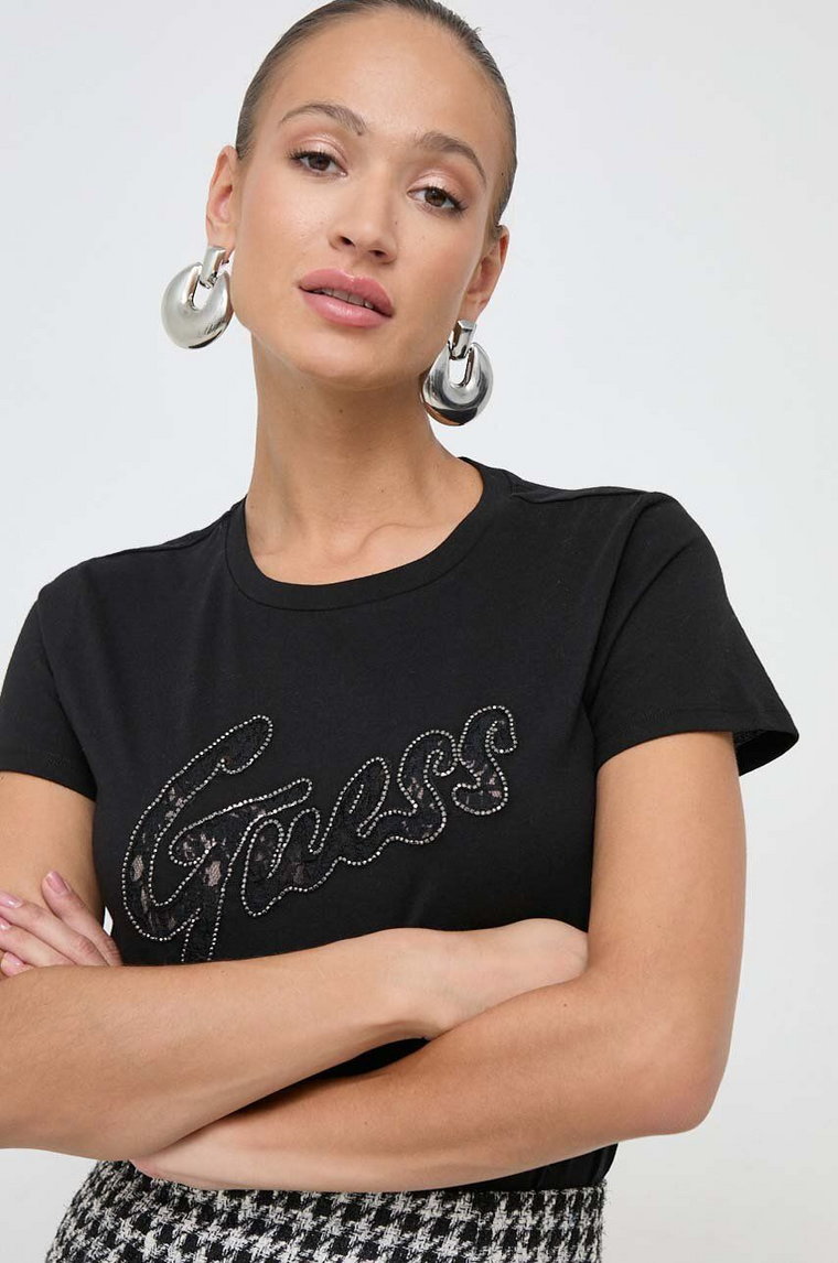 Guess t-shirt bawełniany damski kolor czarny W4RI25 K9RM1