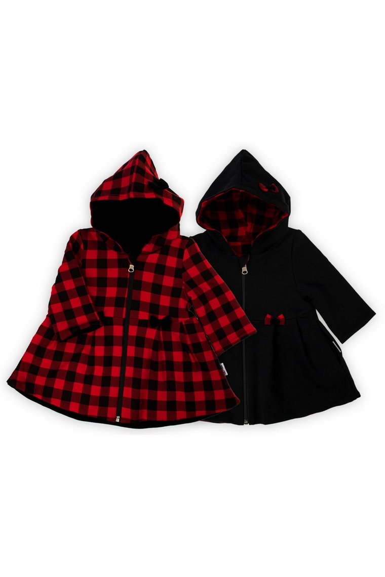 Płaszcz dresowy niemowlęcy dla dziewczynki w kratkę czarny