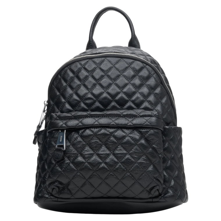 Women's Black Backpack made of Quilted Genuine Leather Estro Er00111251 Estro
