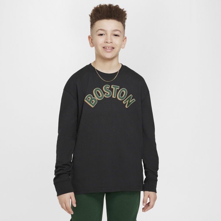 T-shirt z długim rękawem dla dużych dzieci (chłopców) Max90 Nike NBA Boston Celtics City Edition 2023/24 - Czerń