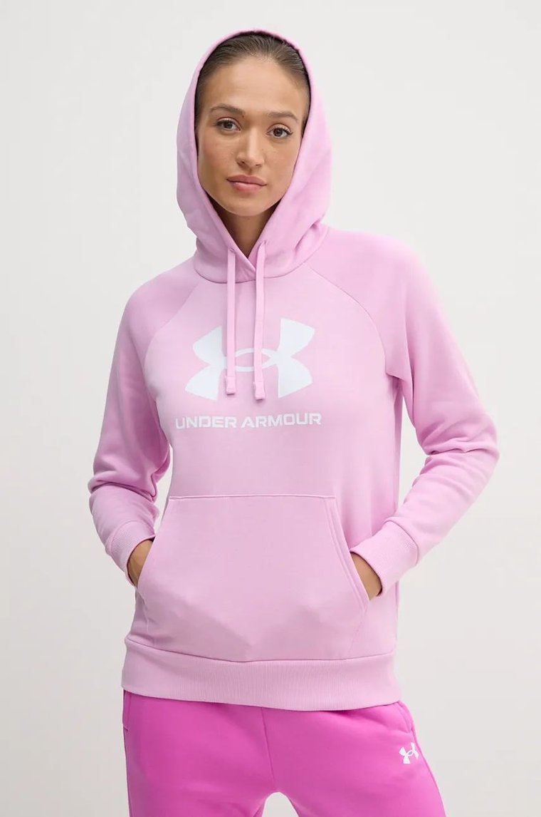 Under Armour bluza damska kolor różowy z kapturem z nadrukiem