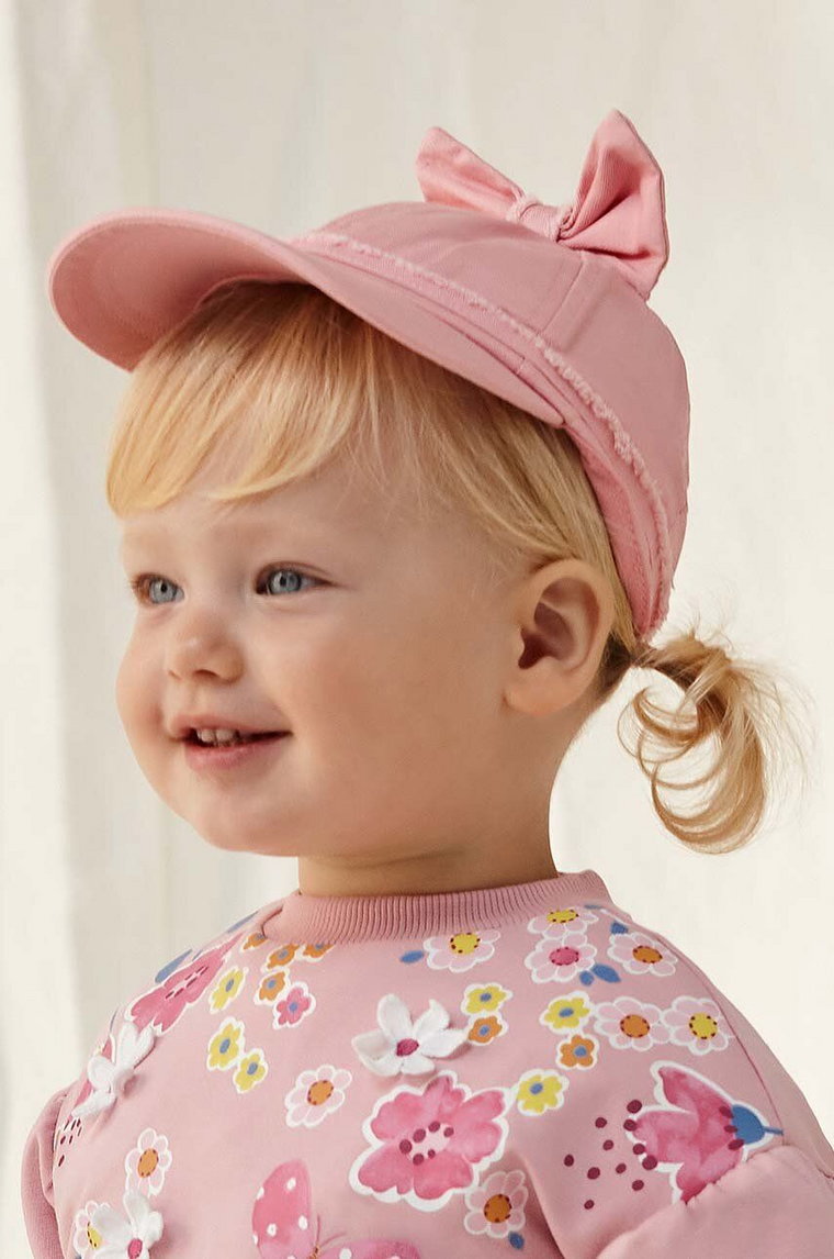 Mayoral czapka z daszkiem bawełniana dziecięca kolor różowy z aplikacją