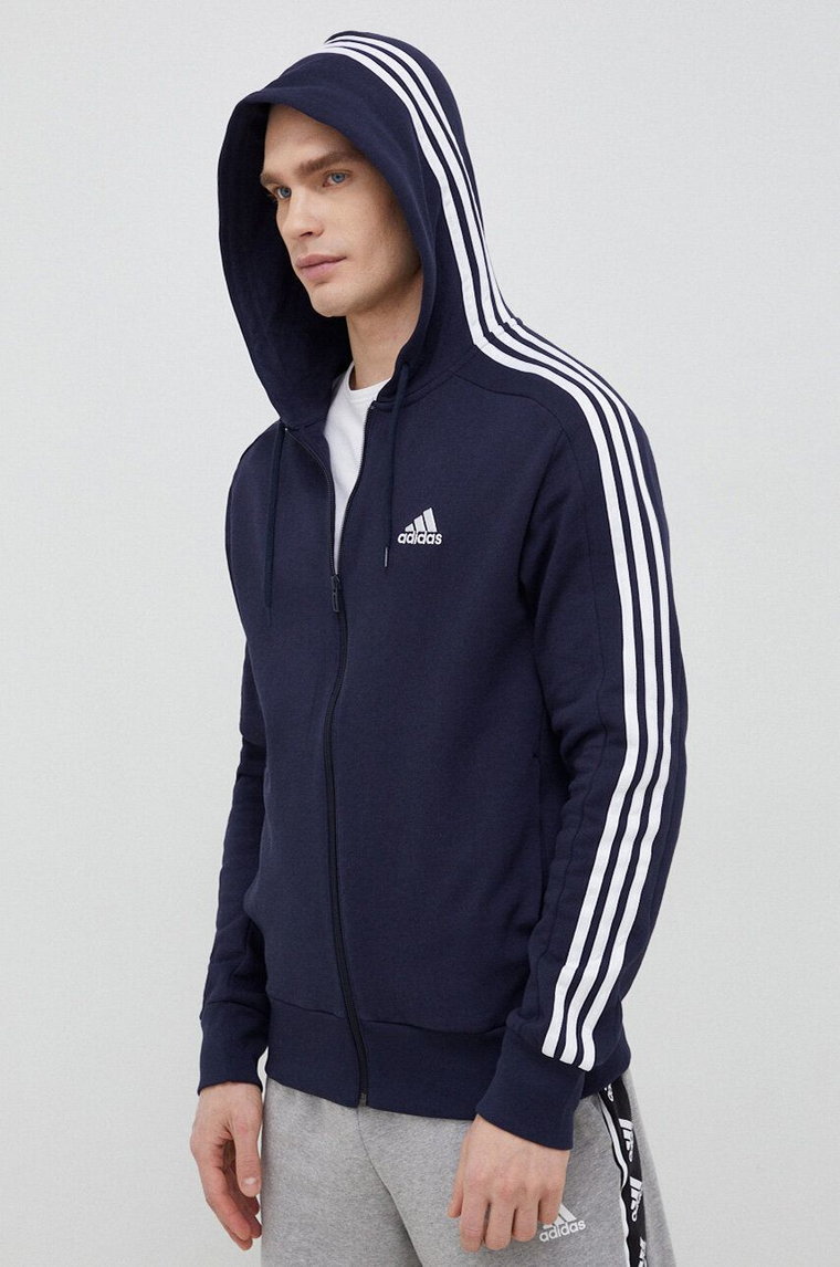 adidas bluza bawełniana męska kolor granatowy z kapturem wzorzysta IC0434