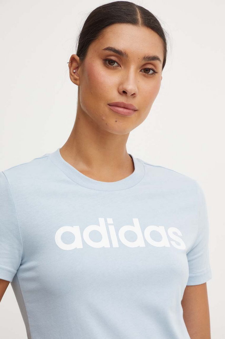 adidas t-shirt bawełniany Essentials damski kolor niebieski IY9188