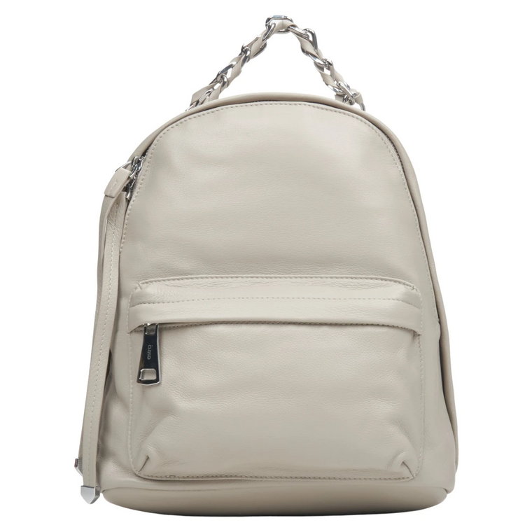 Womens Light Grey Leather Backpack with Silver Details Estro Er00113752 Estro