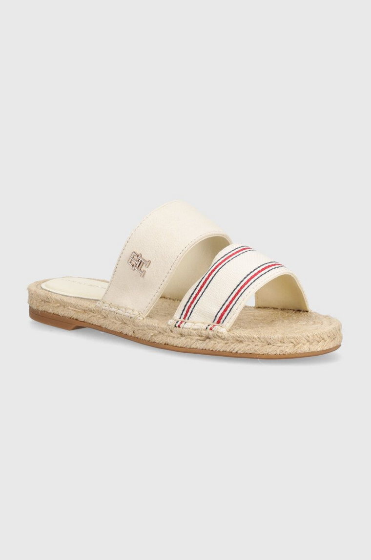 Tommy Hilfiger klapki SHIRTING FLAT ESPADRILLE SANDAL damskie kolor beżowy FW0FW08055