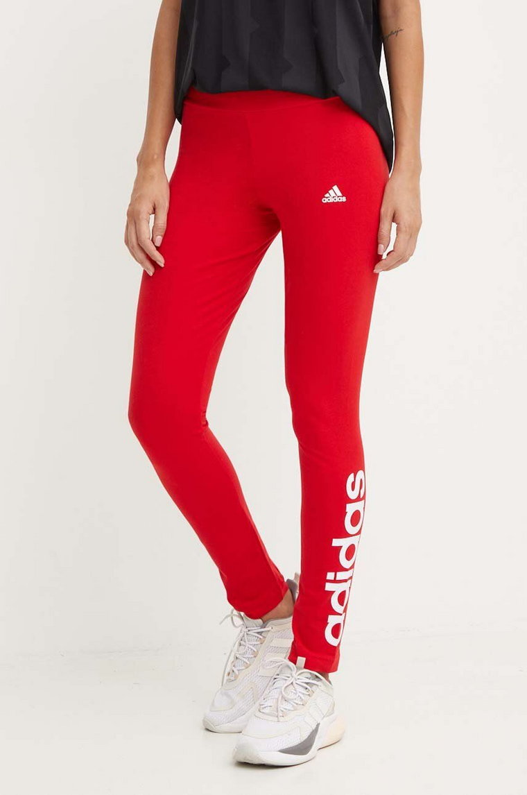 adidas legginsy Essentials damskie kolor czerwony z nadrukiem IY9179