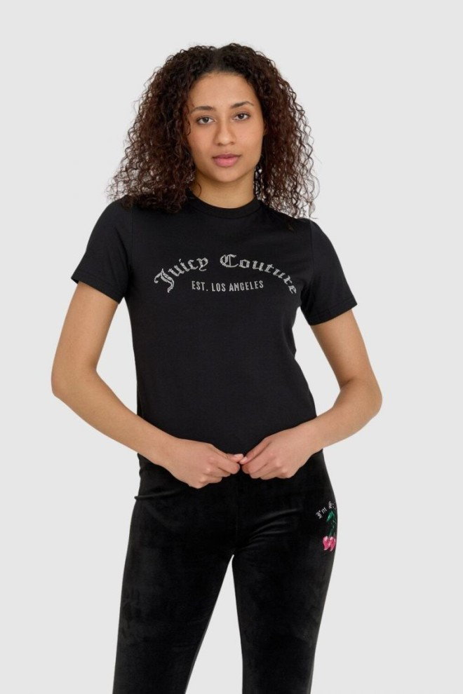 JUICY COUTURE Czarny t-shirt damski z diamentowym logo