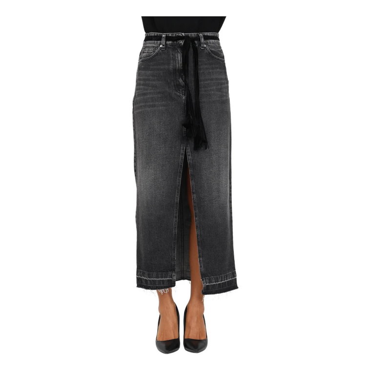 Długa spódnica z dżinsu z aksamitnym paskiem ViCOLO