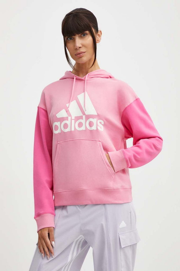 adidas bluza bawełniana damska kolor różowy z kapturem z nadrukiem IR5450