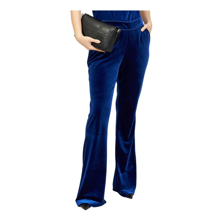 Niebieskie Spodnie Bootcut z Weluru Fracomina