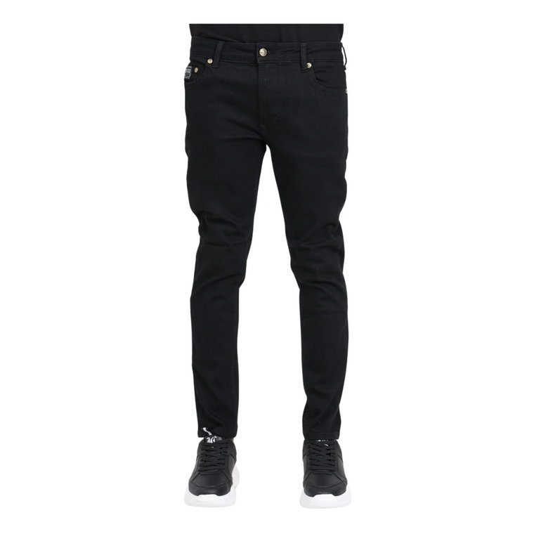 Czarne Spodnie Skinny Fit z Logo Patch Versace Jeans Couture