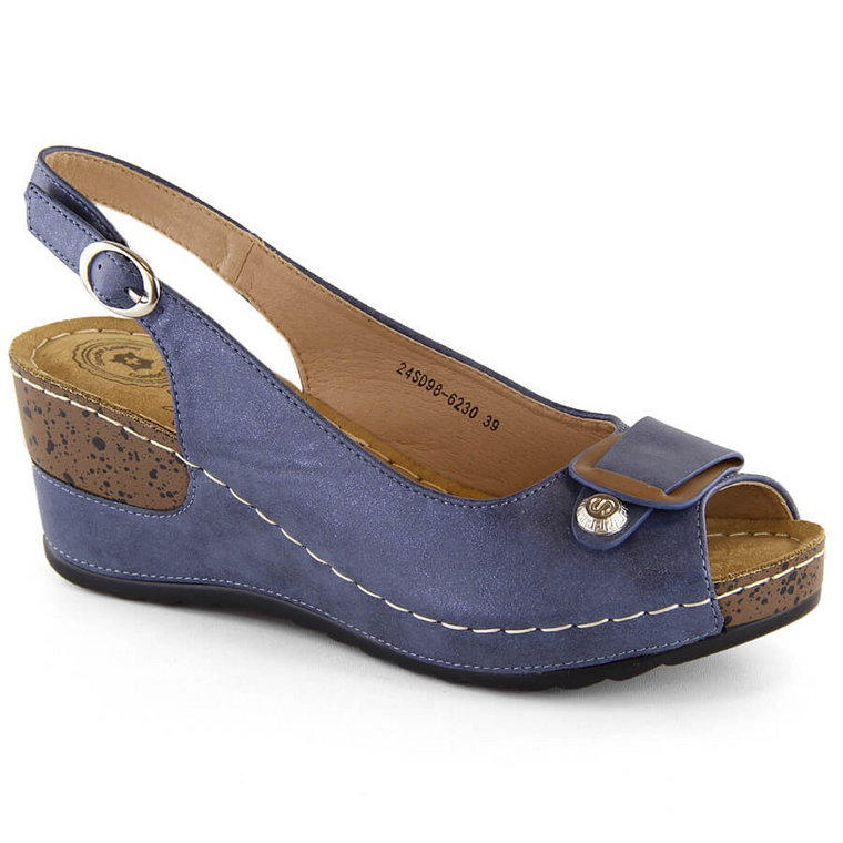 Sandały damskie na koturnie komfortowe niebieskie eVento 6230