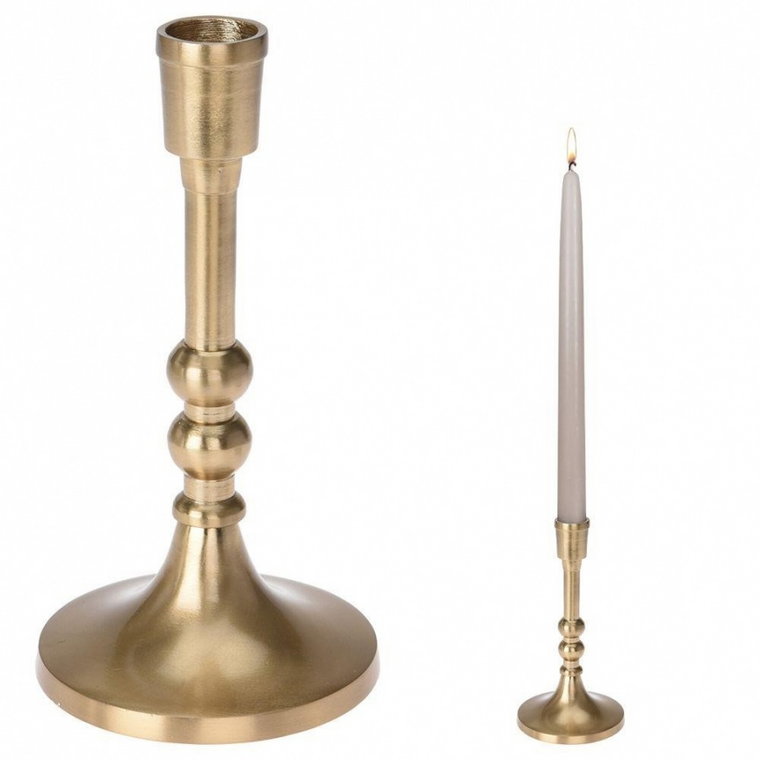 Świecznik aluminiowy stojak podstawka na długą świecę świeczkę złoty 17 cm kod: O-569224