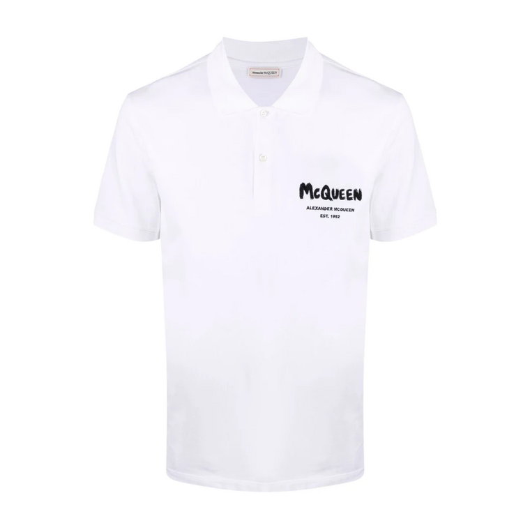 Biała Koszulka Polo z Nadrukiem Logo Alexander McQueen
